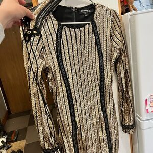 Gold and Black Sequin Long Sleeve Dress